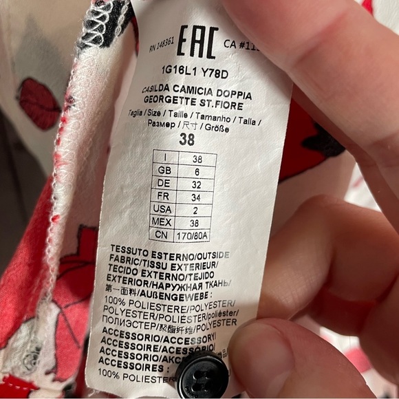 Pinko blouse floral button down shirt women’s size 2 red white black - Picture 4 of 5